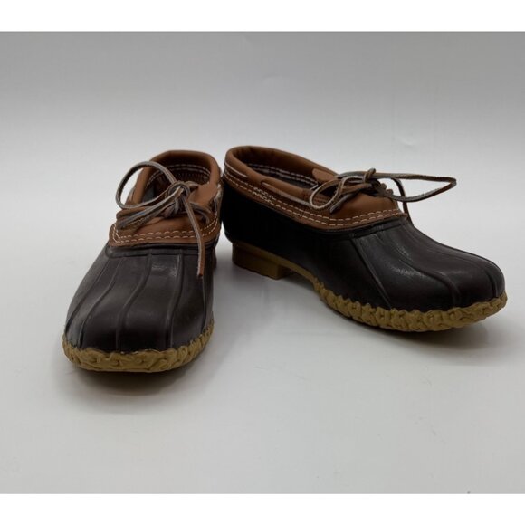 L.L. Bean Mens Duck Shoes 9M Slip on Rubber Mocis Brown & Tan Rubber Sole Waterp - Picture 2 of 9
